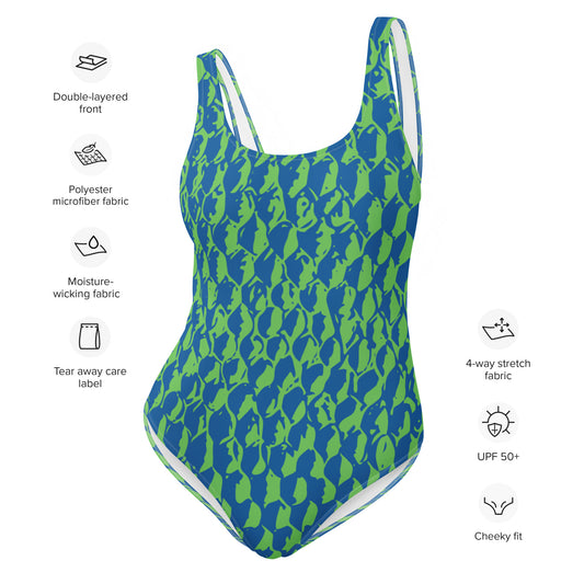 Carpe Diem Gear | Women's Swimsuit | Blue/Green Scales | Women's One-Piece Swimsuit UPF 50+