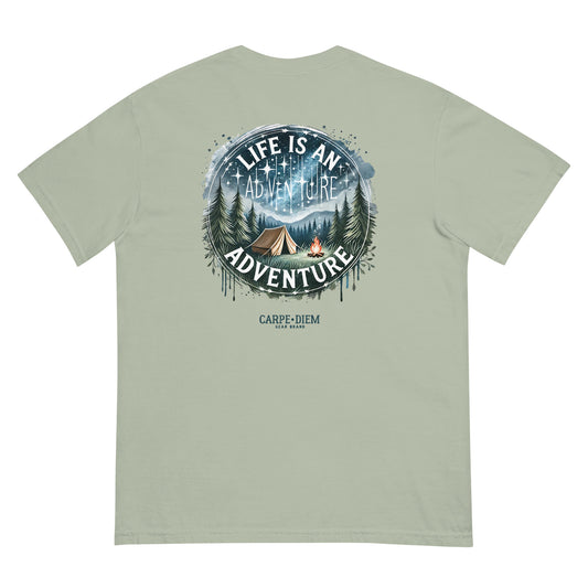 Carpe Diem Gear | Motivational | Life is an Adventure (Deluxe) | Unisex Garment-Dyed 100% Ring-Spun Cotton Heavyweight T-Shirt