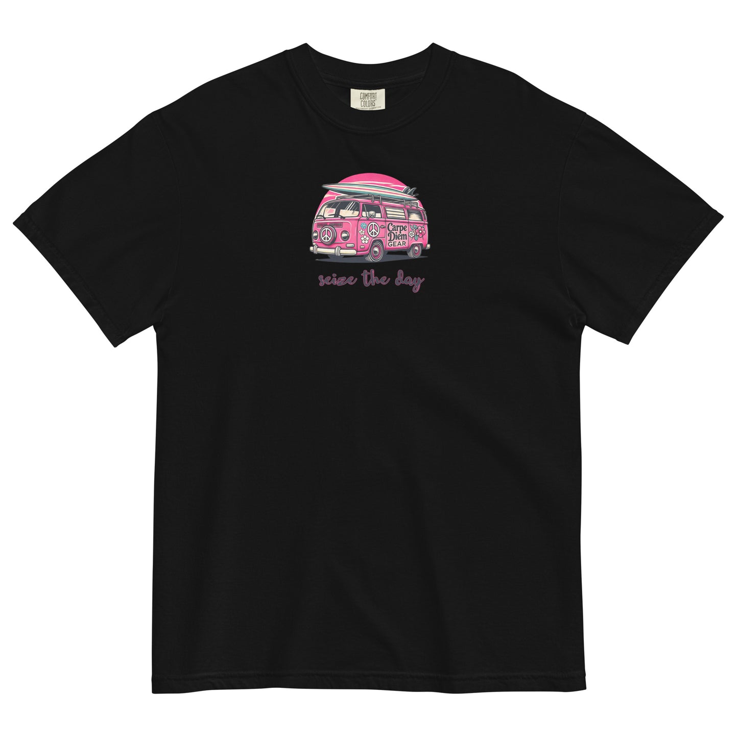 Carpe Diem Gear | Surf's Up | Hot Pink Vintage Surf VW | Unisex Garment-Dyed 100% Ring-Spun Cotton Heavyweight T-Shirt