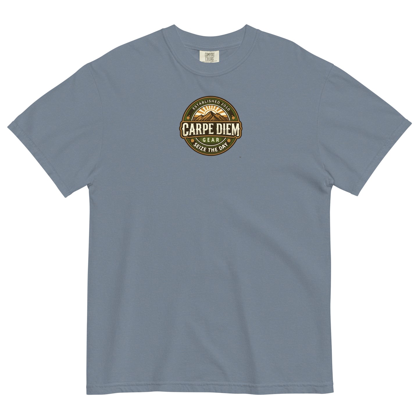 Carpe Diem Gear | Hike, Climb, Camp | Not All Who Wander Are Lost Stamp Deluxe | Unisex Garment-Dyed 100% Ring-Spun Cotton Heavyweight T-Shirt