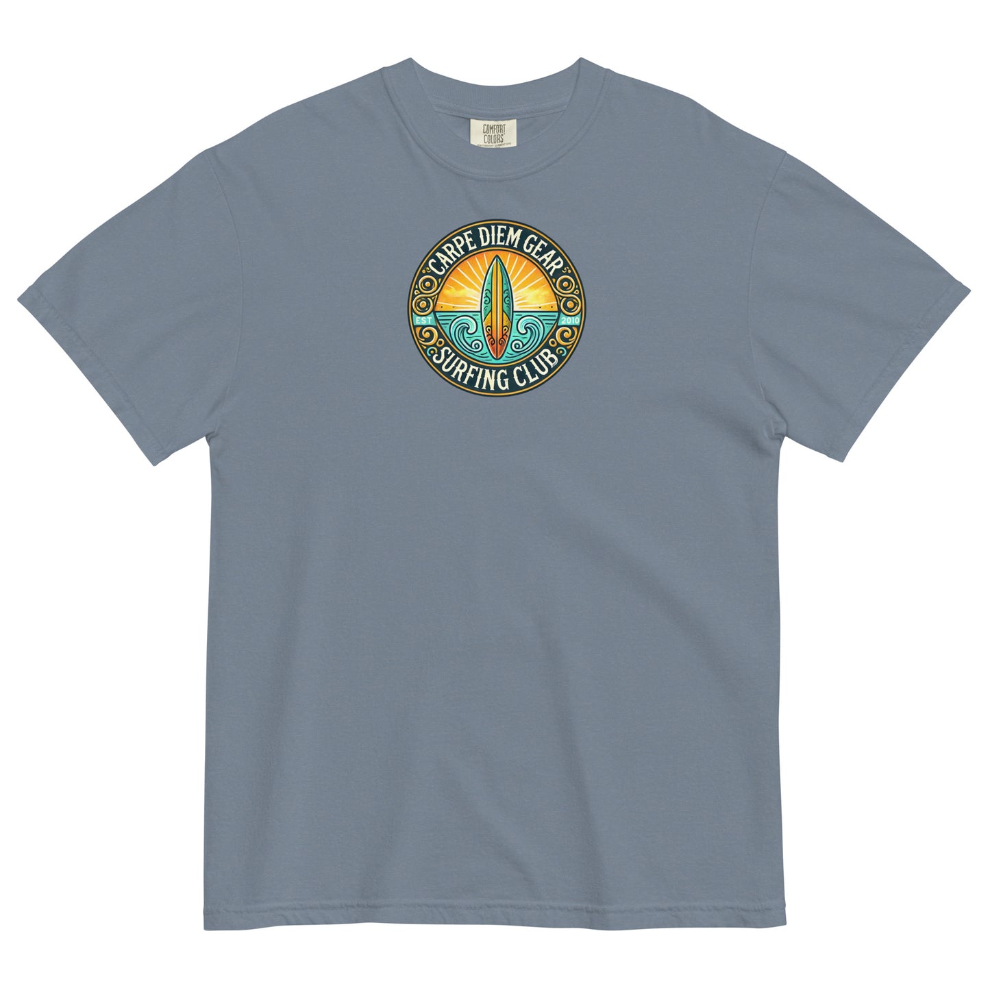 Carpe Diem Gear | Surf's Up | Surf Circle Badge II | Unisex Garment-Dyed 100% Ring-Spun Cotton Heavyweight T-Shirt