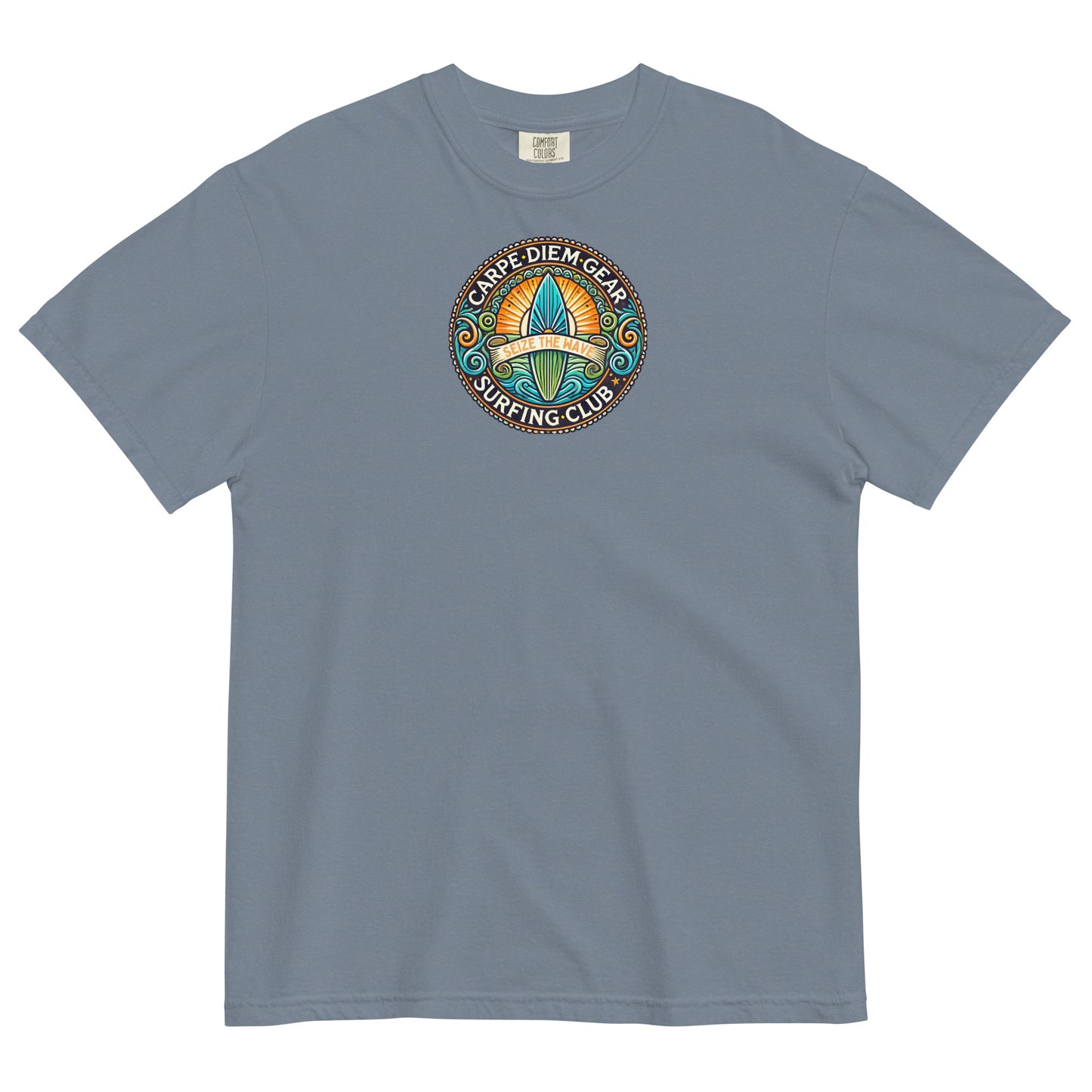 Carpe Diem Gear | Surf's Up | Surf Circle Badge IV | Unisex Garment-Dyed 100% Ring-Spun Cotton Heavyweight T-Shirt