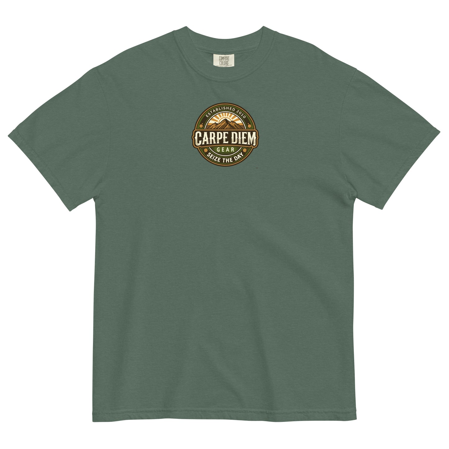 Carpe Diem Gear | Hike, Climb, Camp | Not All Who Wander Are Lost Stamp Deluxe | Unisex Garment-Dyed 100% Ring-Spun Cotton Heavyweight T-Shirt