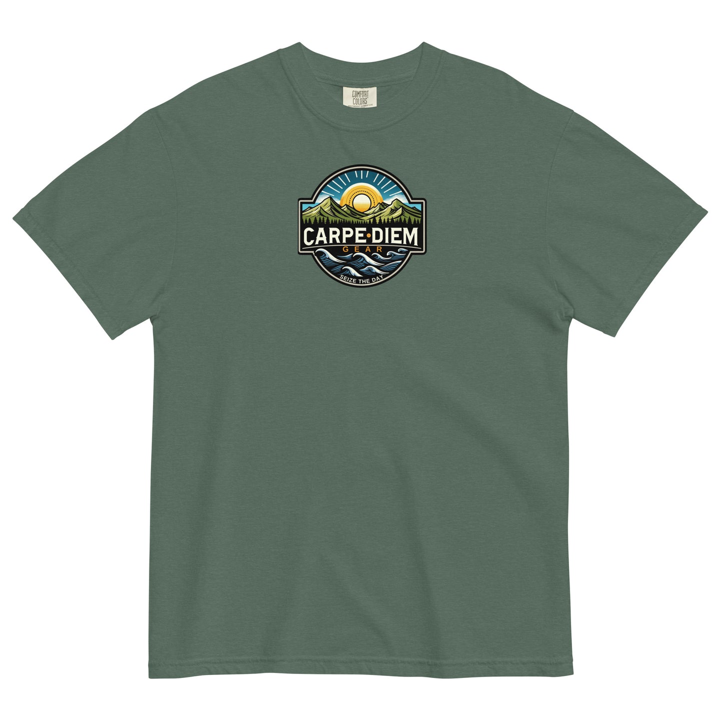 Carpe Diem Gear | Hike, Climb, Camp | Nature Badge I | Unisex Garment-Dyed 100% Ring-Spun Cotton Heavyweight T-Shirt