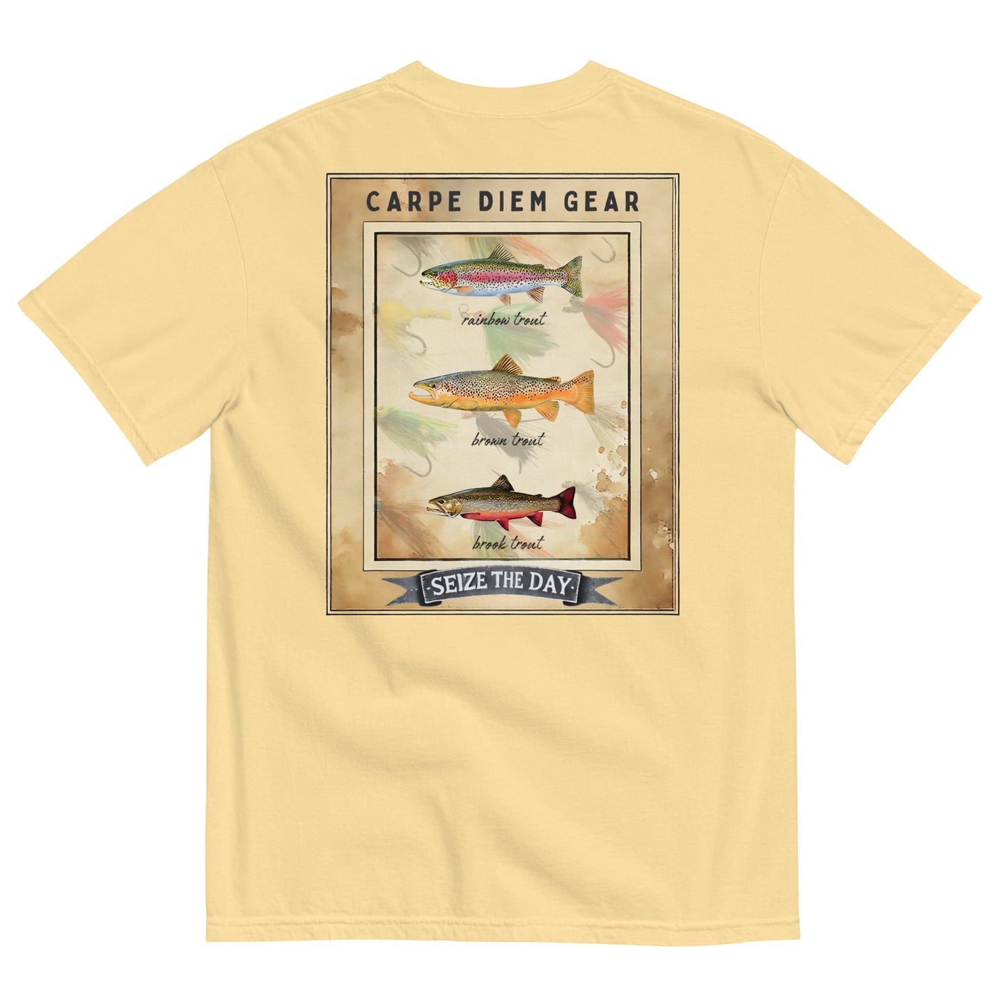 Carpe Diem Gear | Fishing & Hunting | 3 Trout Deluxe | Unisex Garment-Dyed 100% Ring-Spun Cotton Heavyweight T-Shirt