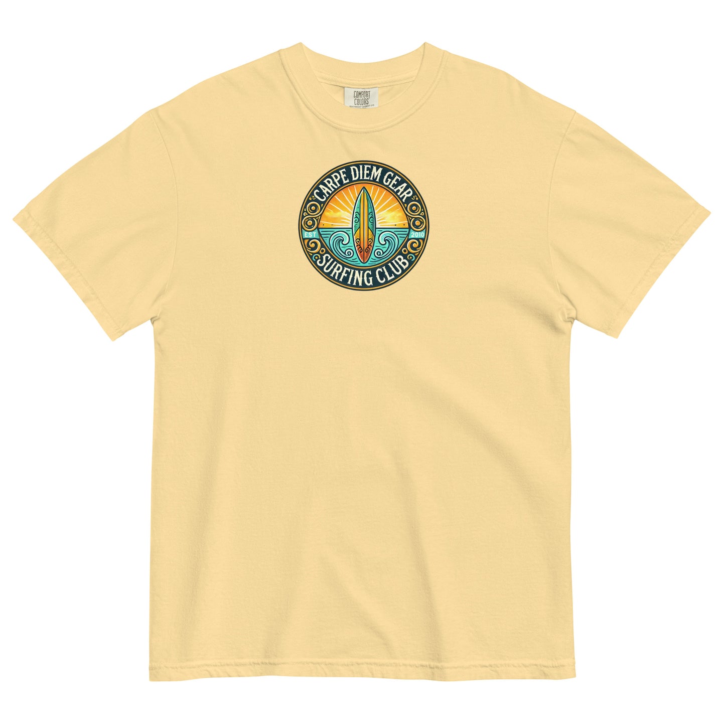 Carpe Diem Gear | Surf's Up | Surf Circle Badge II | Unisex Garment-Dyed 100% Ring-Spun Cotton Heavyweight T-Shirt