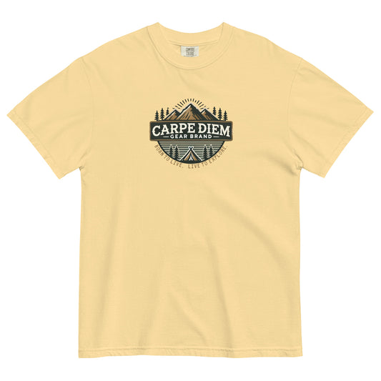 Carpe Diem Gear | Carpe Diem Gear Brand | Mountain Born to Live. Live to Explore | Unisex Garment-Dyed 100% Ring-Spun Cotton Heavyweight T-Shirt