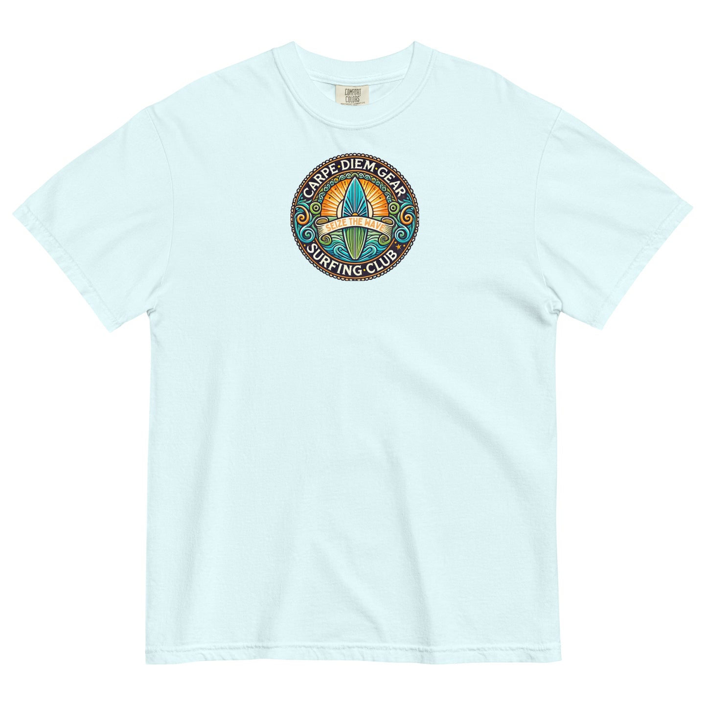 Carpe Diem Gear | Surf's Up | Surf Circle Badge IV | Unisex Garment-Dyed 100% Ring-Spun Cotton Heavyweight T-Shirt