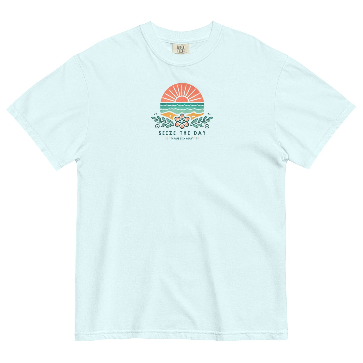 Carpe Diem Gear | Beach Life | Flower on the Shore | Unisex Garment-Dyed 100% Ring-Spun Cotton Heavyweight T-Shirt