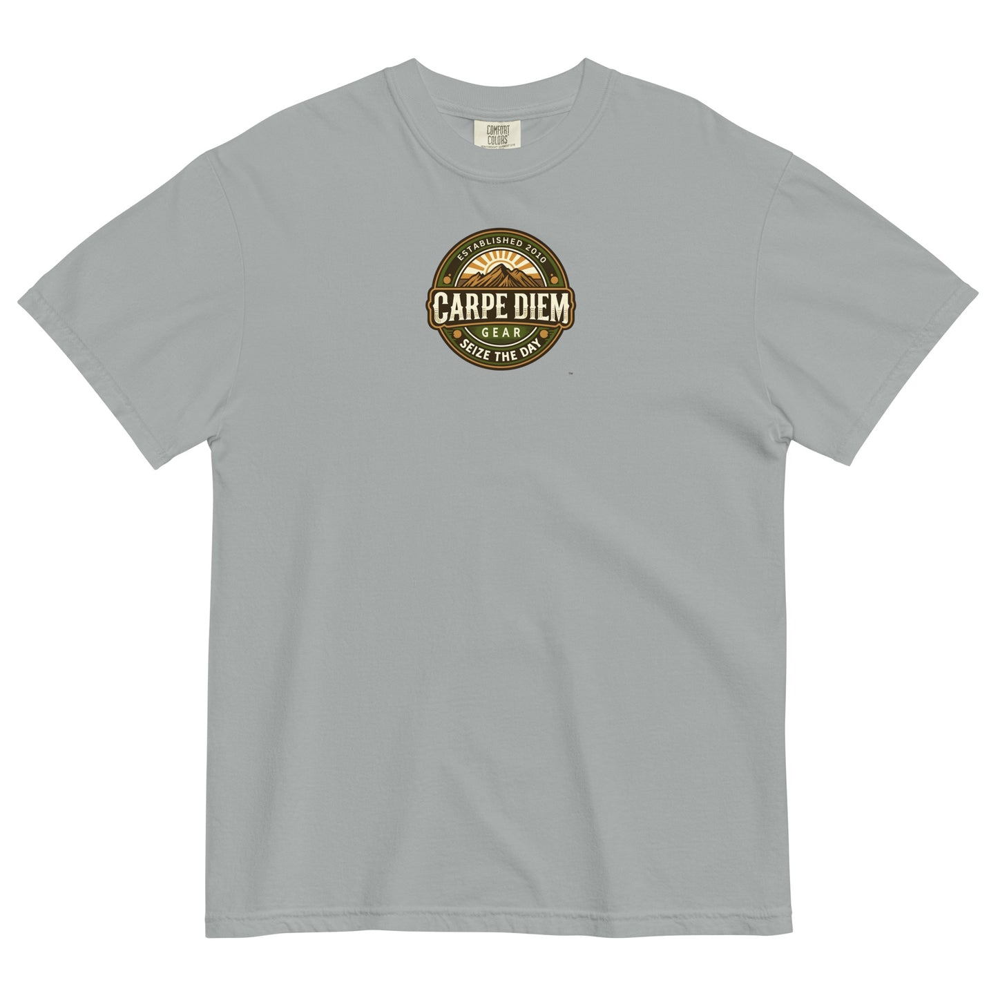 Carpe Diem Gear | Hike, Climb, Camp | CDG Circle Badge I | Unisex Garment-Dyed 100% Ring-Spun Cotton Heavyweight T-Shirt