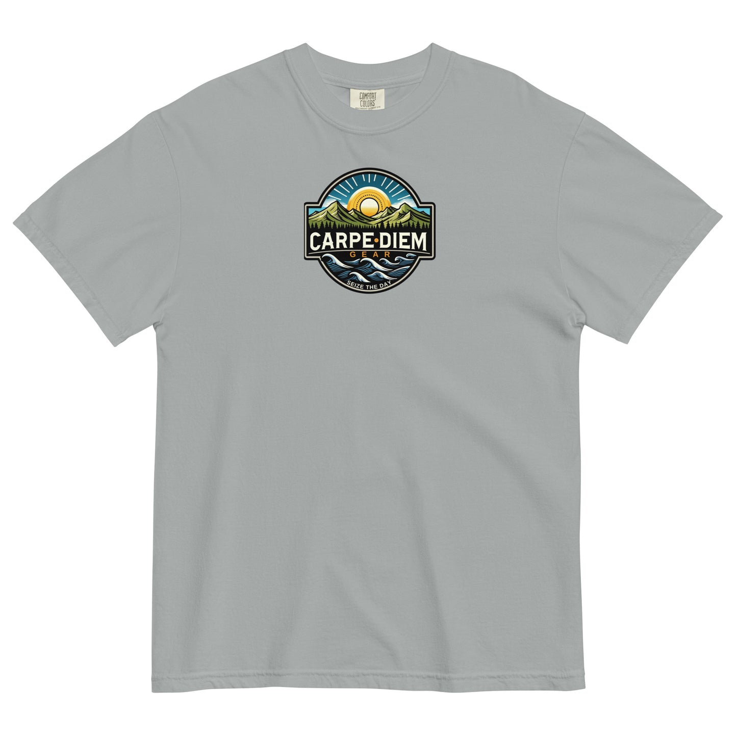 Carpe Diem Gear | Hike, Climb, Camp | Nature Badge I | Unisex Garment-Dyed 100% Ring-Spun Cotton Heavyweight T-Shirt