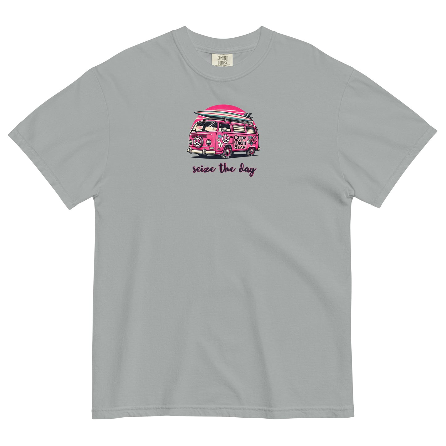 Carpe Diem Gear | Surf's Up | Hot Pink Vintage Surf VW | Unisex Garment-Dyed 100% Ring-Spun Cotton Heavyweight T-Shirt