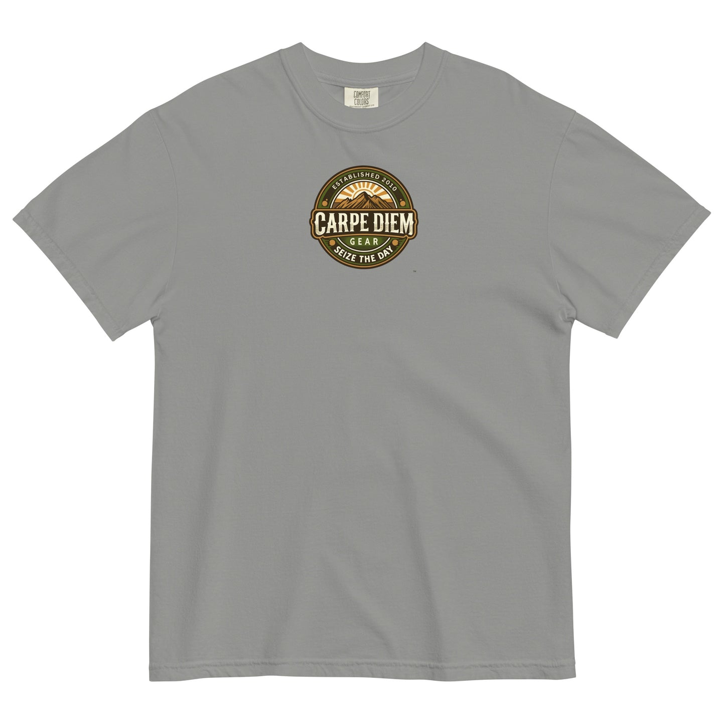 Carpe Diem Gear | Hike, Climb, Camp | CDG Circle Badge I | Unisex Garment-Dyed 100% Ring-Spun Cotton Heavyweight T-Shirt