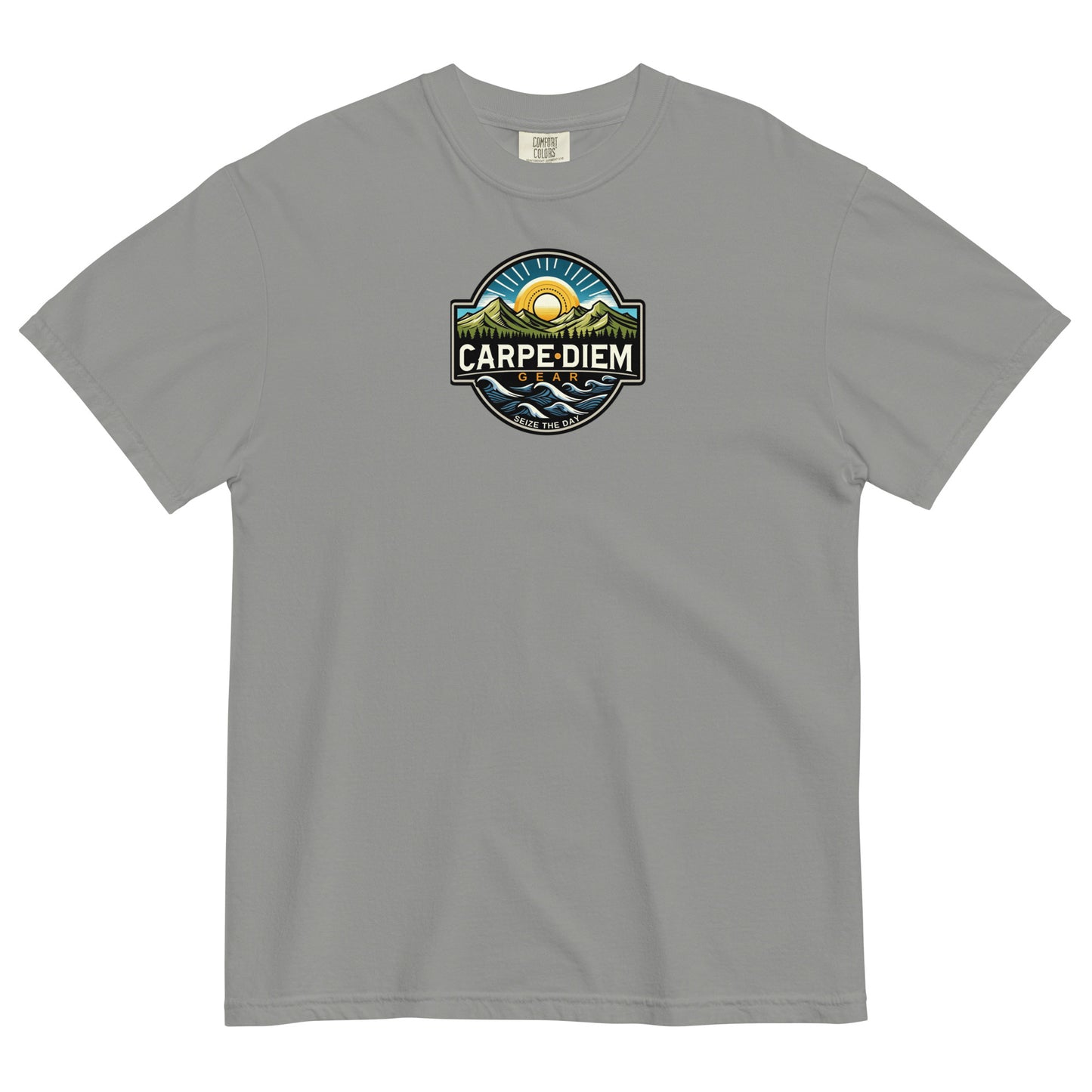 Carpe Diem Gear | Hike, Climb, Camp | Nature Badge I | Unisex Garment-Dyed 100% Ring-Spun Cotton Heavyweight T-Shirt