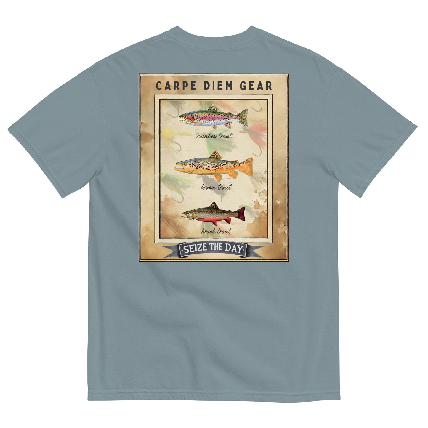 Carpe Diem Gear | Fishing & Hunting | 3 Trout Deluxe | Unisex Garment-Dyed 100% Ring-Spun Cotton Heavyweight T-Shirt