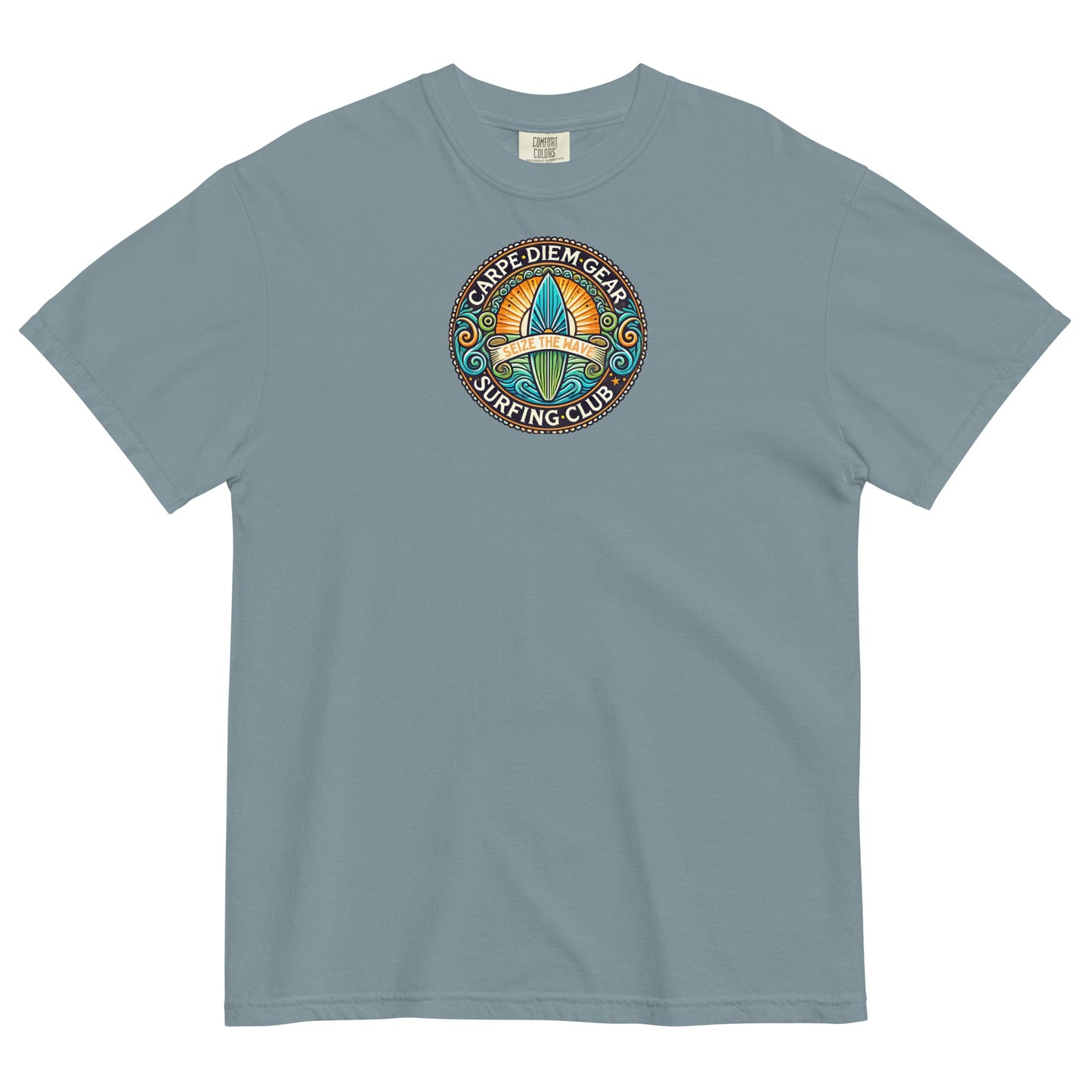 Carpe Diem Gear | Surf's Up | Surf Circle Badge IV | Unisex Garment-Dyed 100% Ring-Spun Cotton Heavyweight T-Shirt