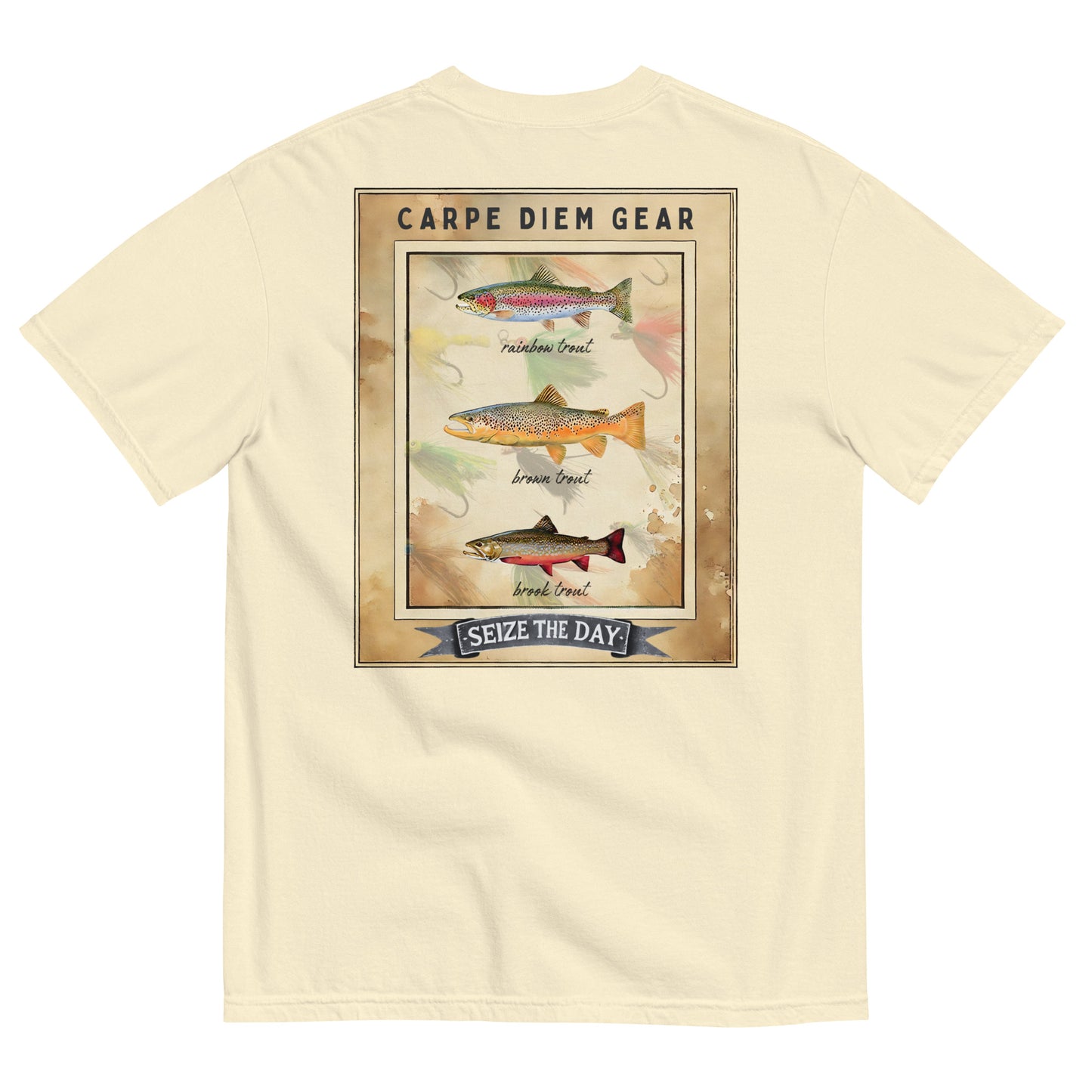 Carpe Diem Gear | Fishing & Hunting | 3 Trout Deluxe | Unisex Garment-Dyed 100% Ring-Spun Cotton Heavyweight T-Shirt