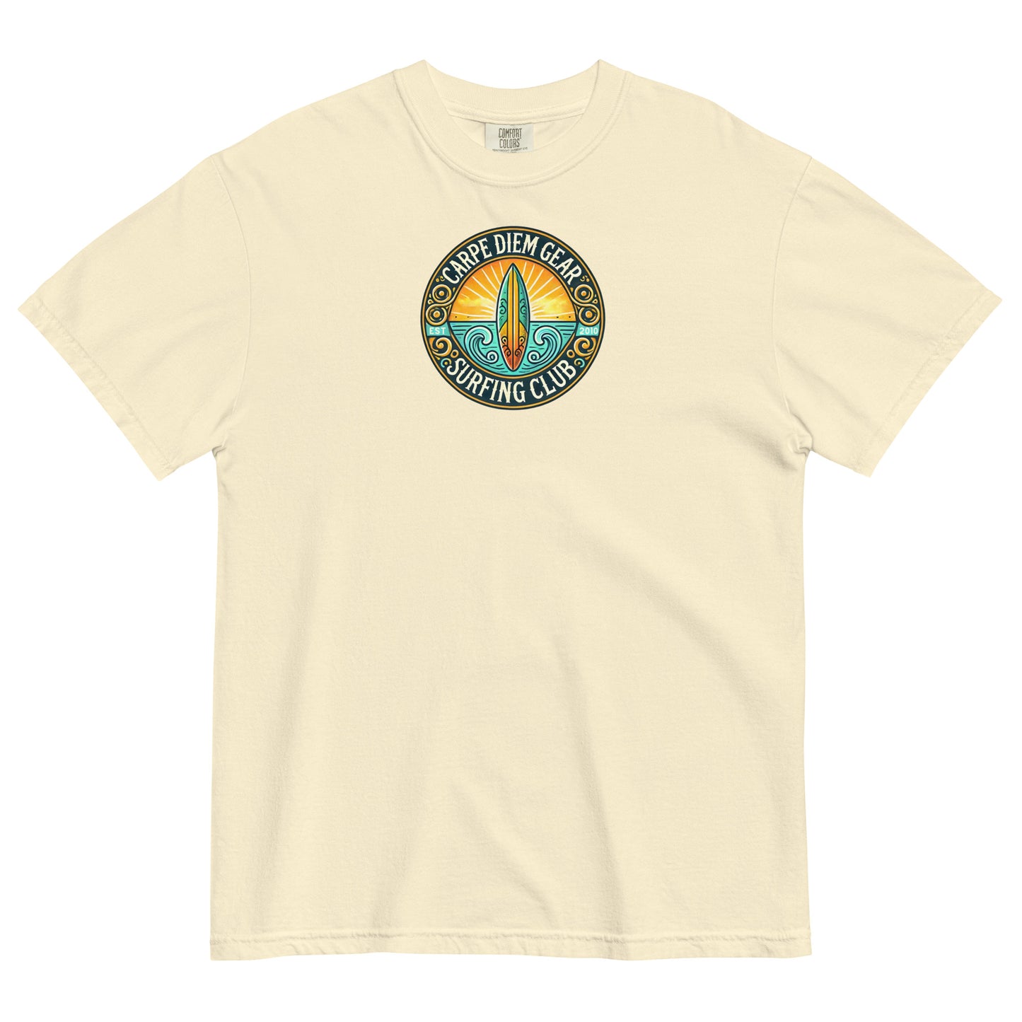 Carpe Diem Gear | Surf's Up | Surf Circle Badge II | Unisex Garment-Dyed 100% Ring-Spun Cotton Heavyweight T-Shirt