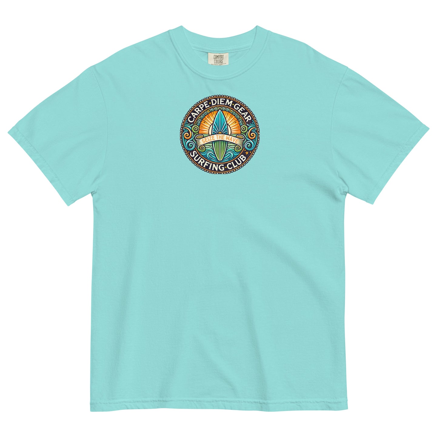 Carpe Diem Gear | Surf's Up | Surf Circle Badge IV | Unisex Garment-Dyed 100% Ring-Spun Cotton Heavyweight T-Shirt