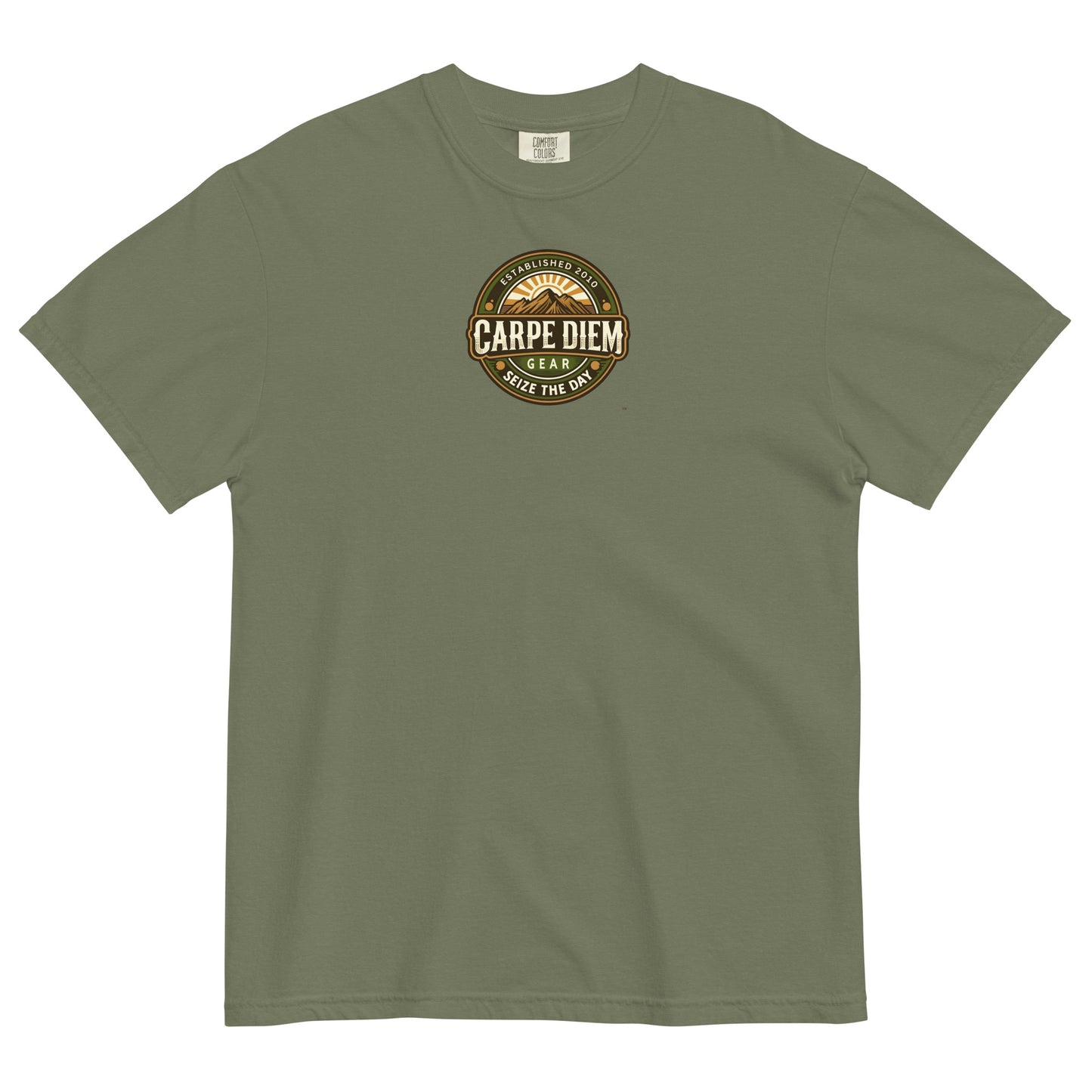 Carpe Diem Gear | Hike, Climb, Camp | CDG Circle Badge I | Unisex Garment-Dyed 100% Ring-Spun Cotton Heavyweight T-Shirt