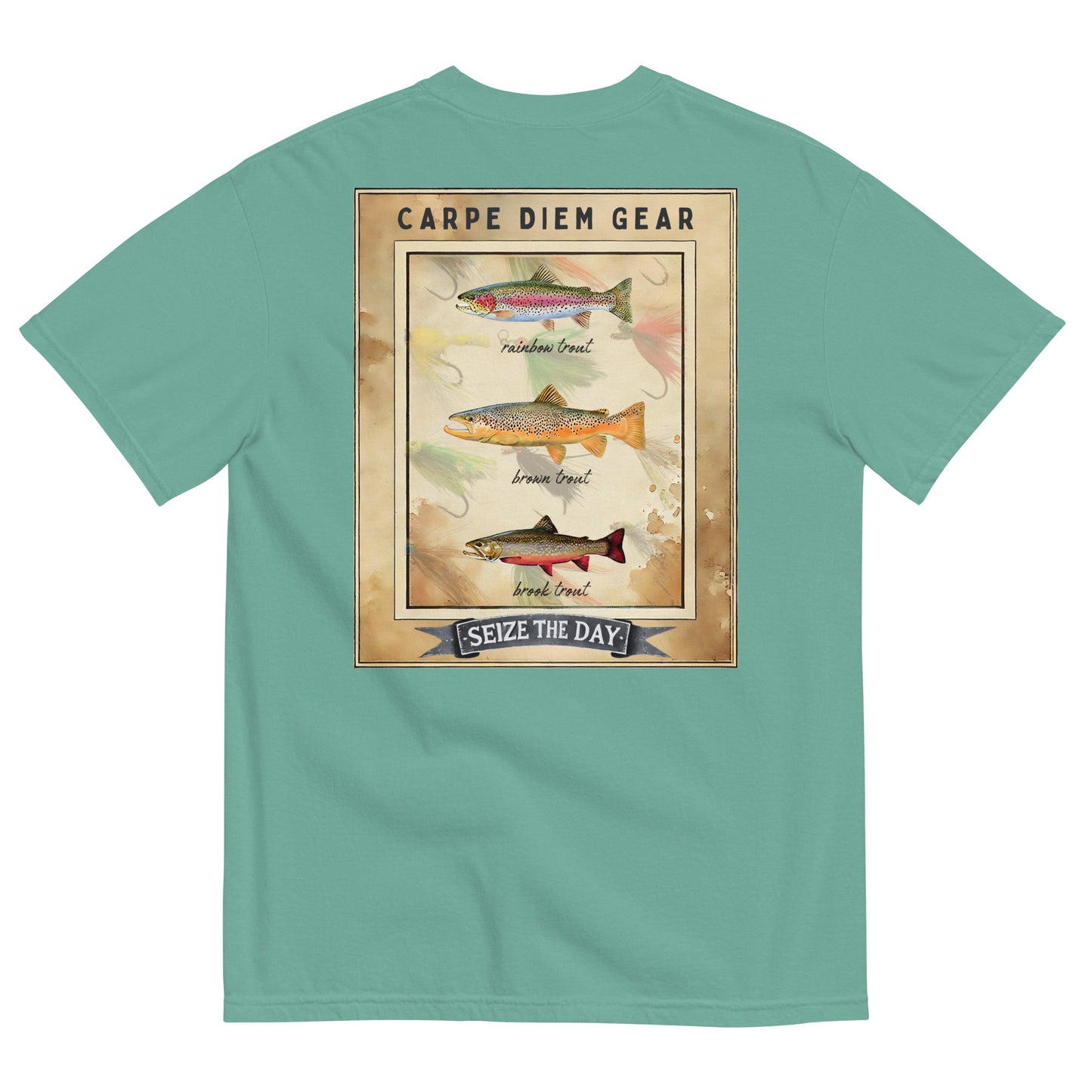 Carpe Diem Gear | Fishing & Hunting | 3 Trout Deluxe | Unisex Garment-Dyed 100% Ring-Spun Cotton Heavyweight T-Shirt