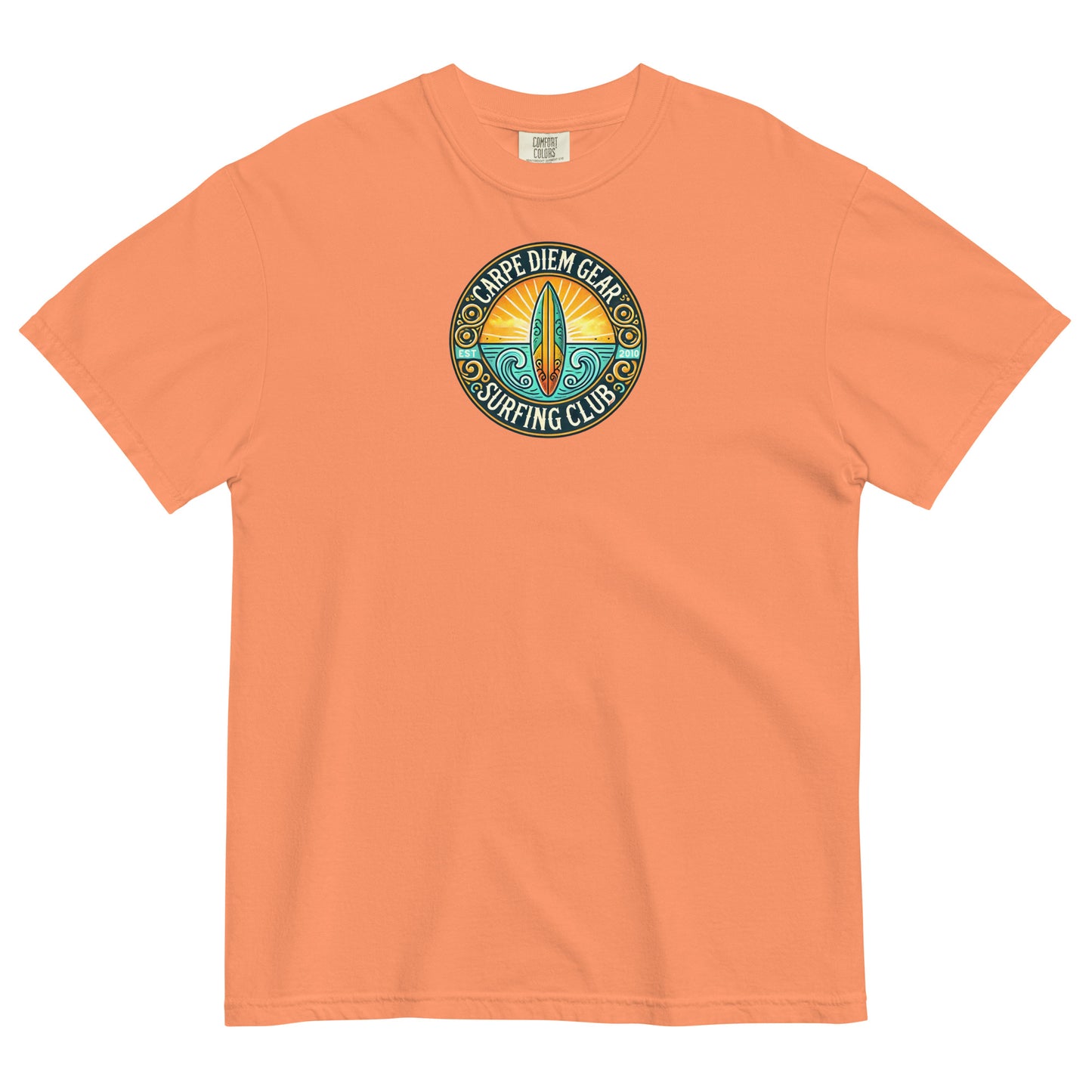 Carpe Diem Gear | Surf's Up | Surf Circle Badge II | Unisex Garment-Dyed 100% Ring-Spun Cotton Heavyweight T-Shirt