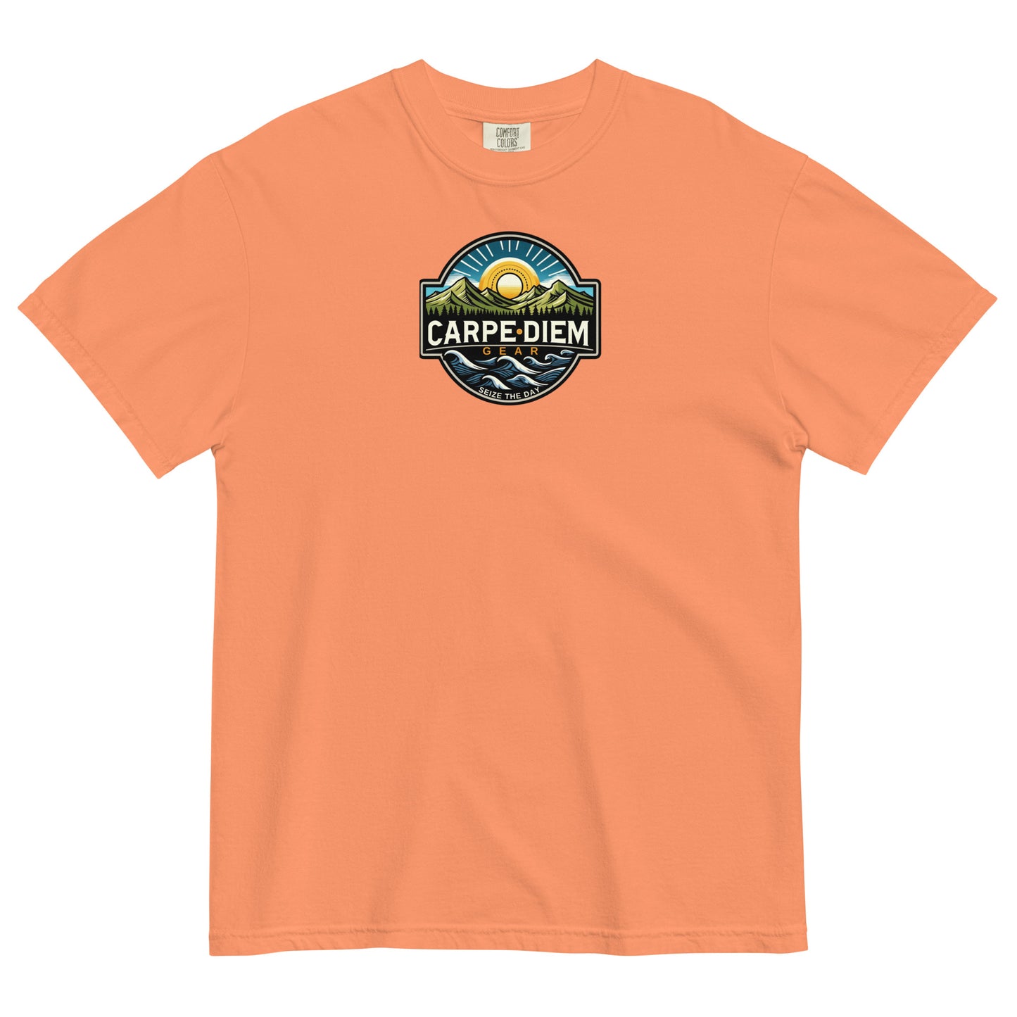 Carpe Diem Gear | Hike, Climb, Camp | Nature Badge I | Unisex Garment-Dyed 100% Ring-Spun Cotton Heavyweight T-Shirt