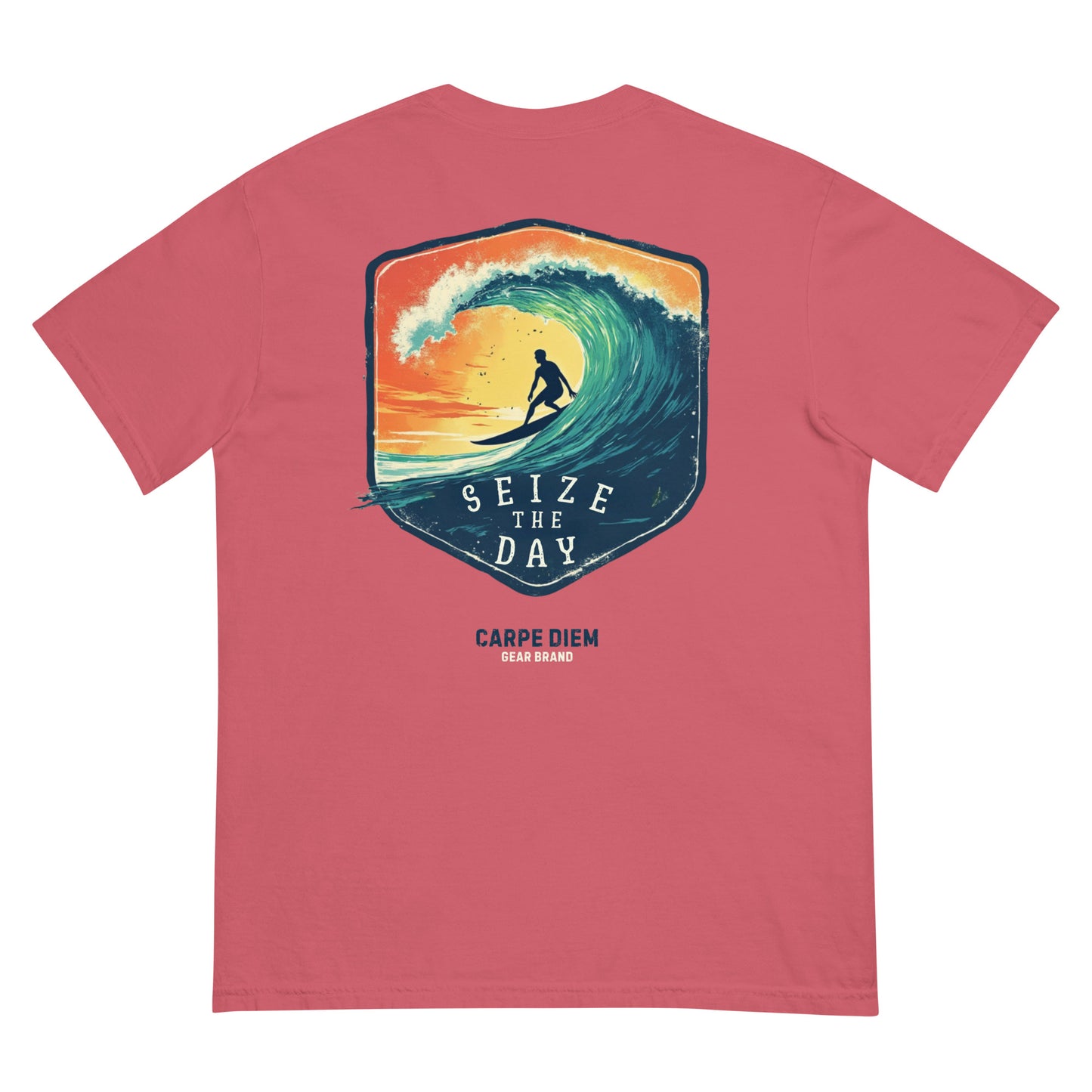 Carpe Diem Gear | Motivational | Seize the Day Surfing (Deluxe) | Unisex Garment-Dyed 100% Ring-Spun Cotton Heavyweight T-Shirt