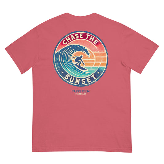 Carpe Diem Gear | Motivational | Chase the Sunset Surfing IV (Deluxe) | Unisex Garment-Dyed 100% Ring-Spun Cotton Heavyweight T-Shirt