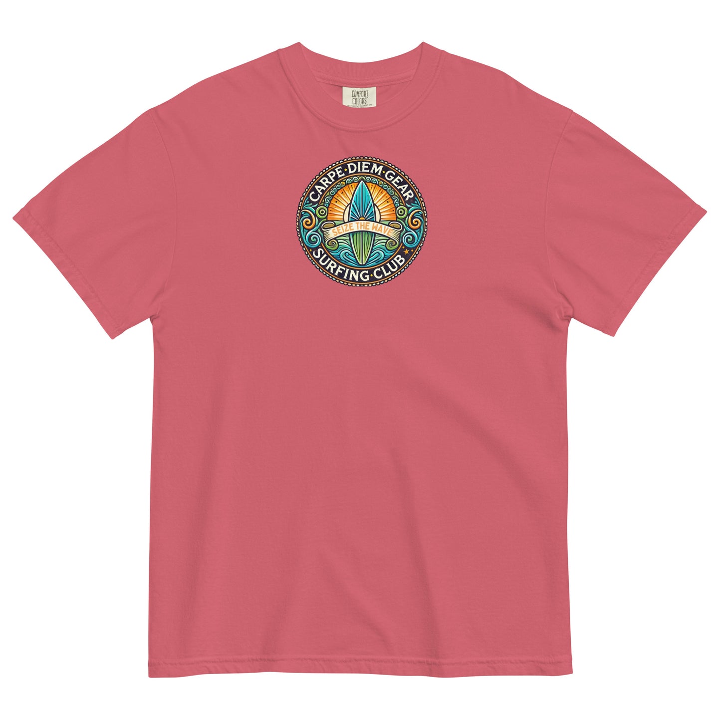 Carpe Diem Gear | Surf's Up | Surf Circle Badge IV | Unisex Garment-Dyed 100% Ring-Spun Cotton Heavyweight T-Shirt