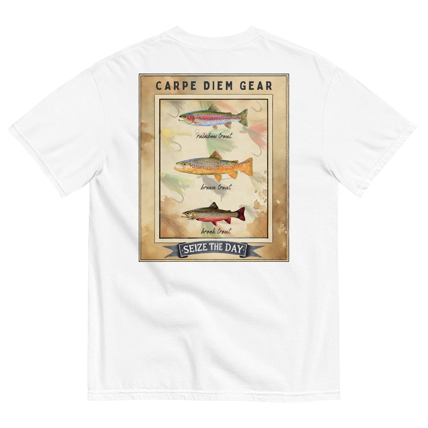 Carpe Diem Gear | Fishing & Hunting | 3 Trout Deluxe | Unisex Garment-Dyed 100% Ring-Spun Cotton Heavyweight T-Shirt