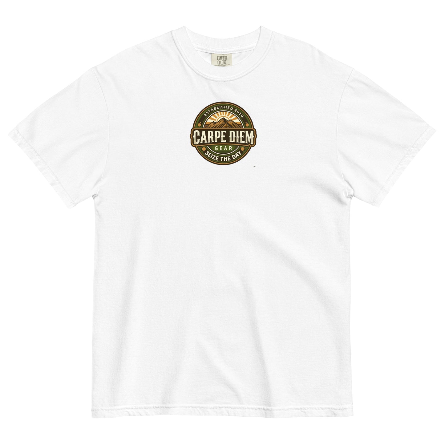 Carpe Diem Gear | Hike, Climb, Camp | Not All Who Wander Are Lost Stamp Deluxe | Unisex Garment-Dyed 100% Ring-Spun Cotton Heavyweight T-Shirt