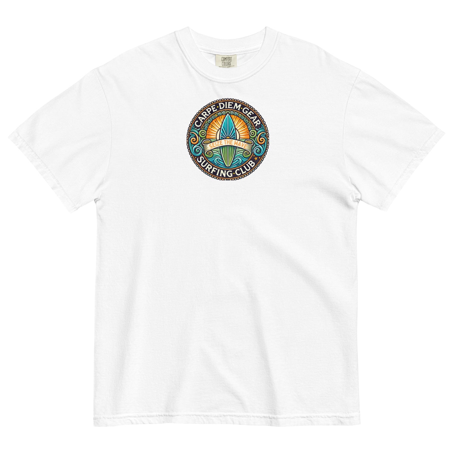 Carpe Diem Gear | Surf's Up | Surf Circle Badge IV | Unisex Garment-Dyed 100% Ring-Spun Cotton Heavyweight T-Shirt