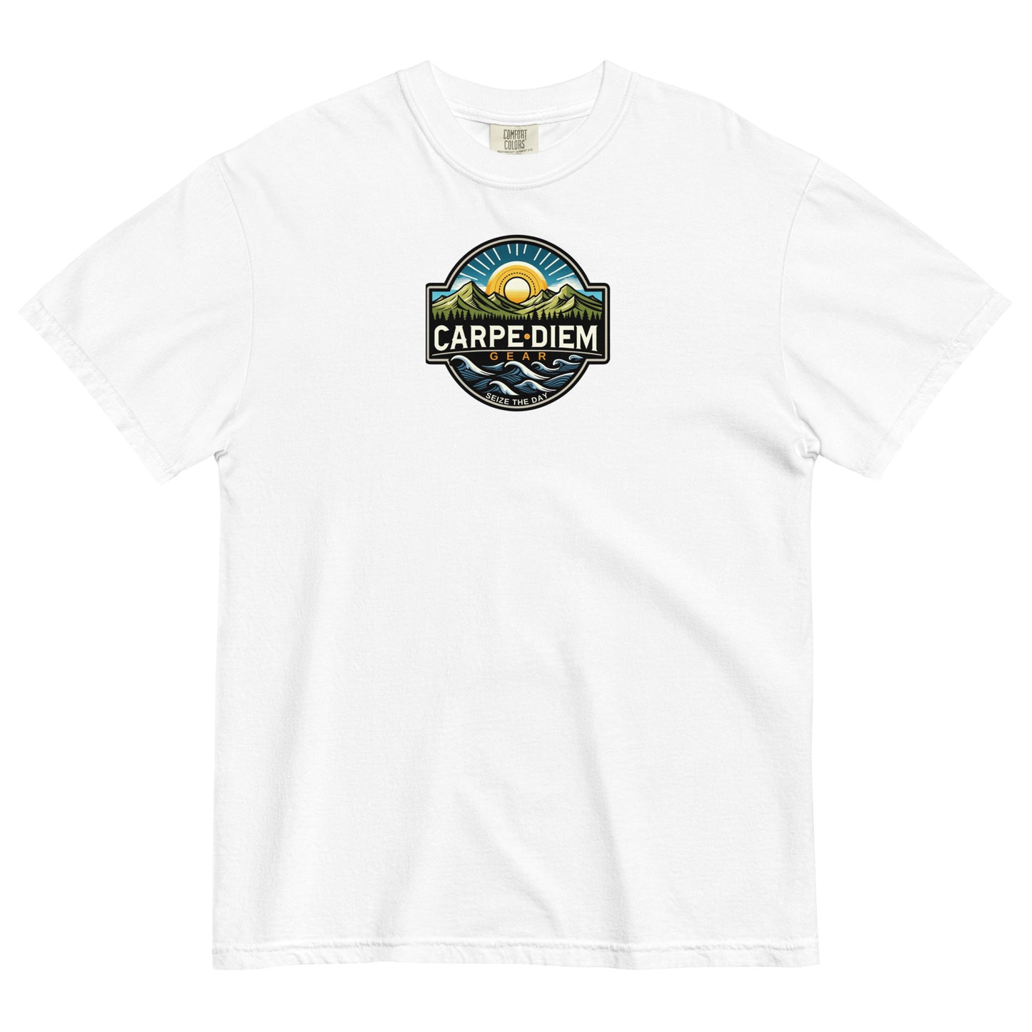 Carpe Diem Gear | Hike, Climb, Camp | Nature Badge I | Unisex Garment-Dyed 100% Ring-Spun Cotton Heavyweight T-Shirt