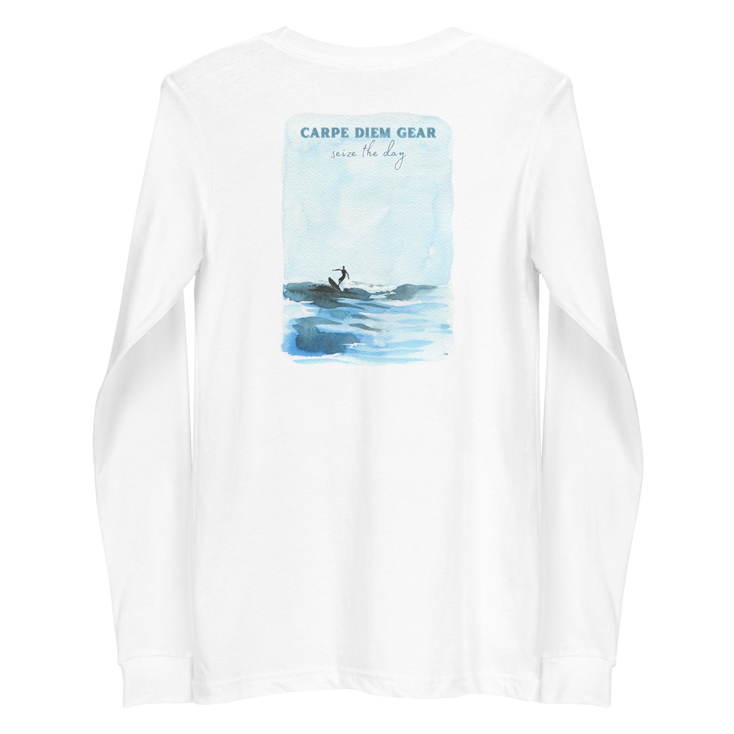 Carpe Diem Gear | Surf's Up | Surfing Water Color DELUXE | Unisex 100% Ring-Spun Cotton LONG Sleeve T-Shirt