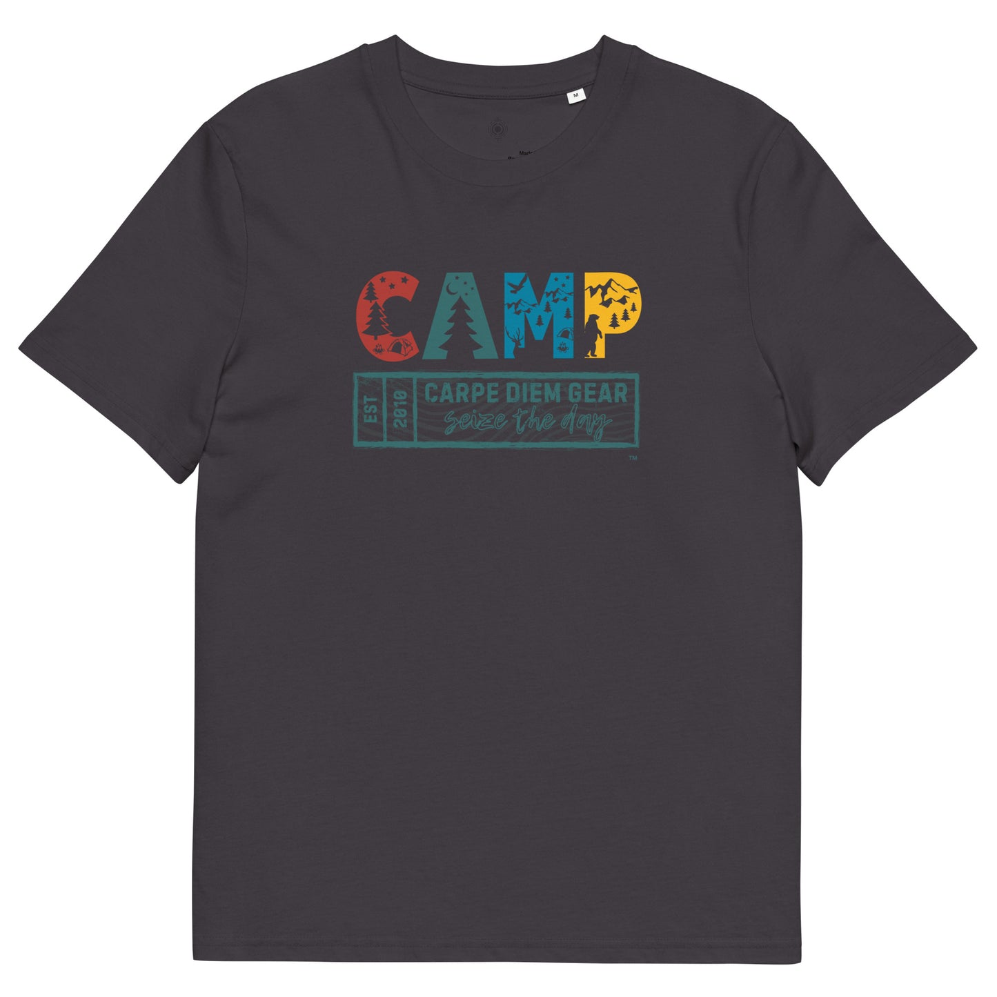 Carpe Diem Gear | Hike, Climb, Camp | CAMP Word | Unisex 100% Organic Cotton