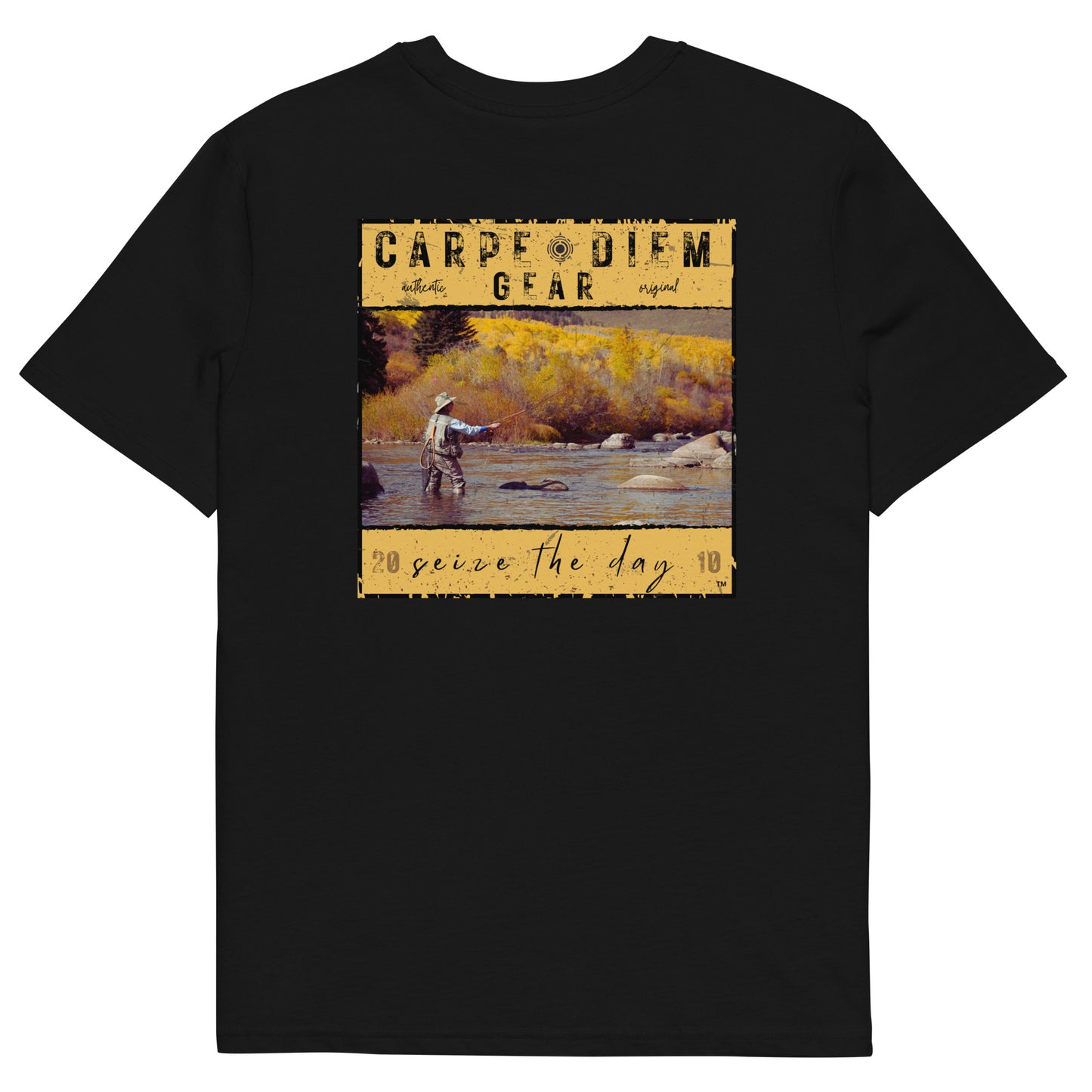Carpe Diem Gear | Gone Fishing | Fly Fishing Yellow Square DELUXE | Unisex 100% Cotton T-Shirt