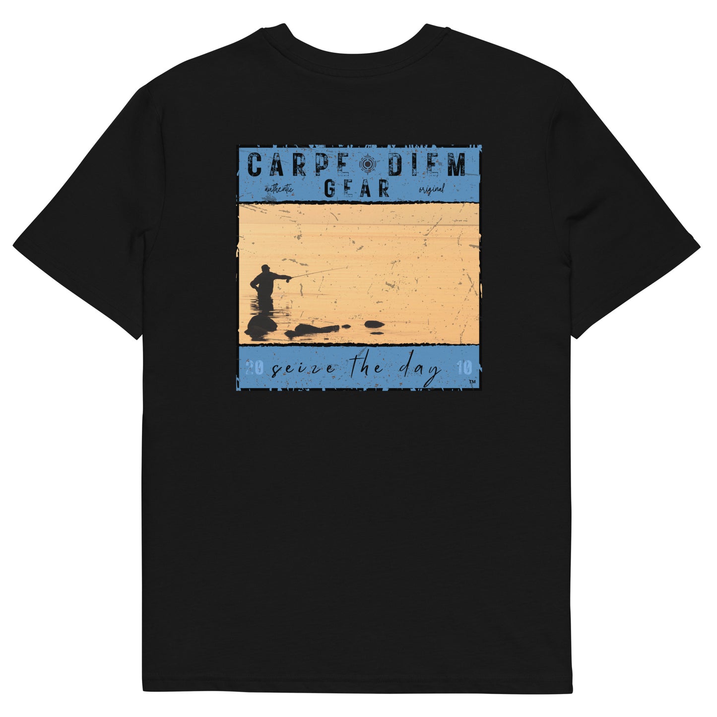 Carpe Diem Gear | Gone Fishing | Fly Fishing Blue Square DELUXE | Unisex 100% Cotton T-Shirt