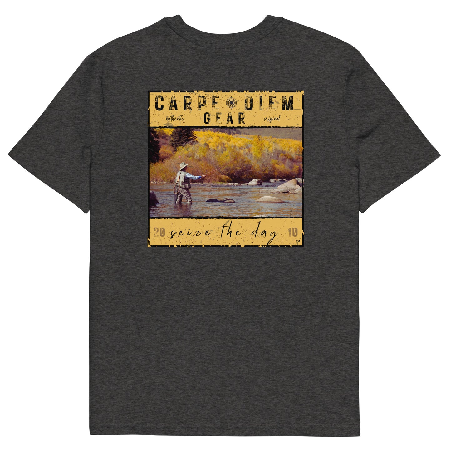 Carpe Diem Gear | Gone Fishing | Fly Fishing Yellow Square DELUXE | Unisex 100% Cotton T-Shirt