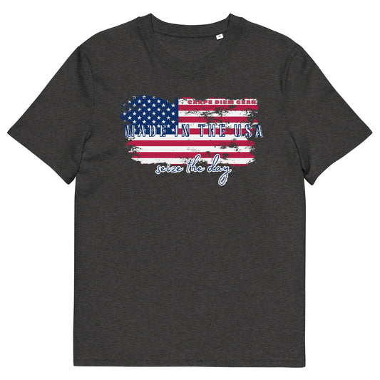 Carpe Diem Gear | America | Made in the USA Faded Flag | Unisex 100% Organic Cotton