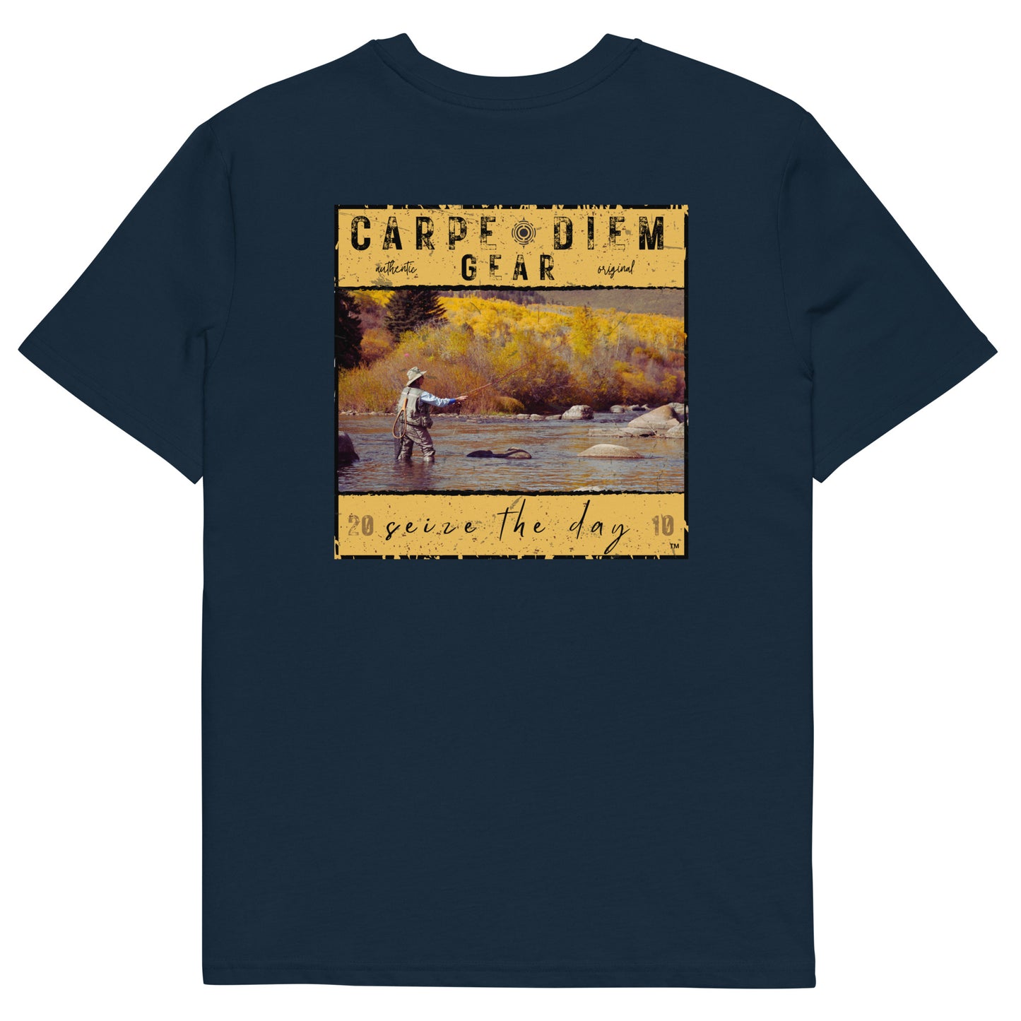Carpe Diem Gear | Gone Fishing | Fly Fishing Yellow Square DELUXE | Unisex 100% Cotton T-Shirt