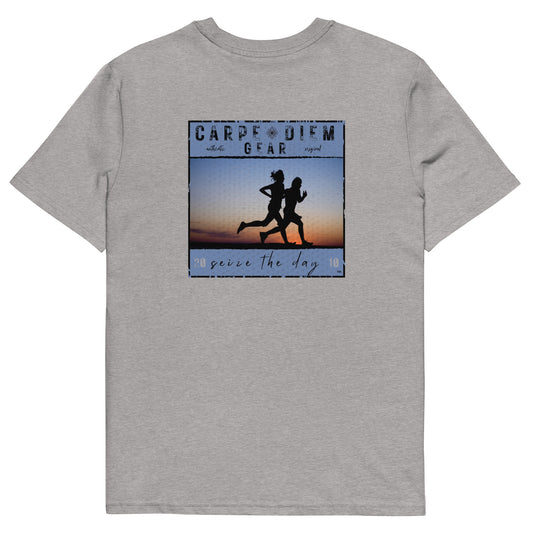 Carpe Diem Gear | Running | Blue Square Couple Running DELUXE | Unisex 100% Organic Cotton T-Shirt