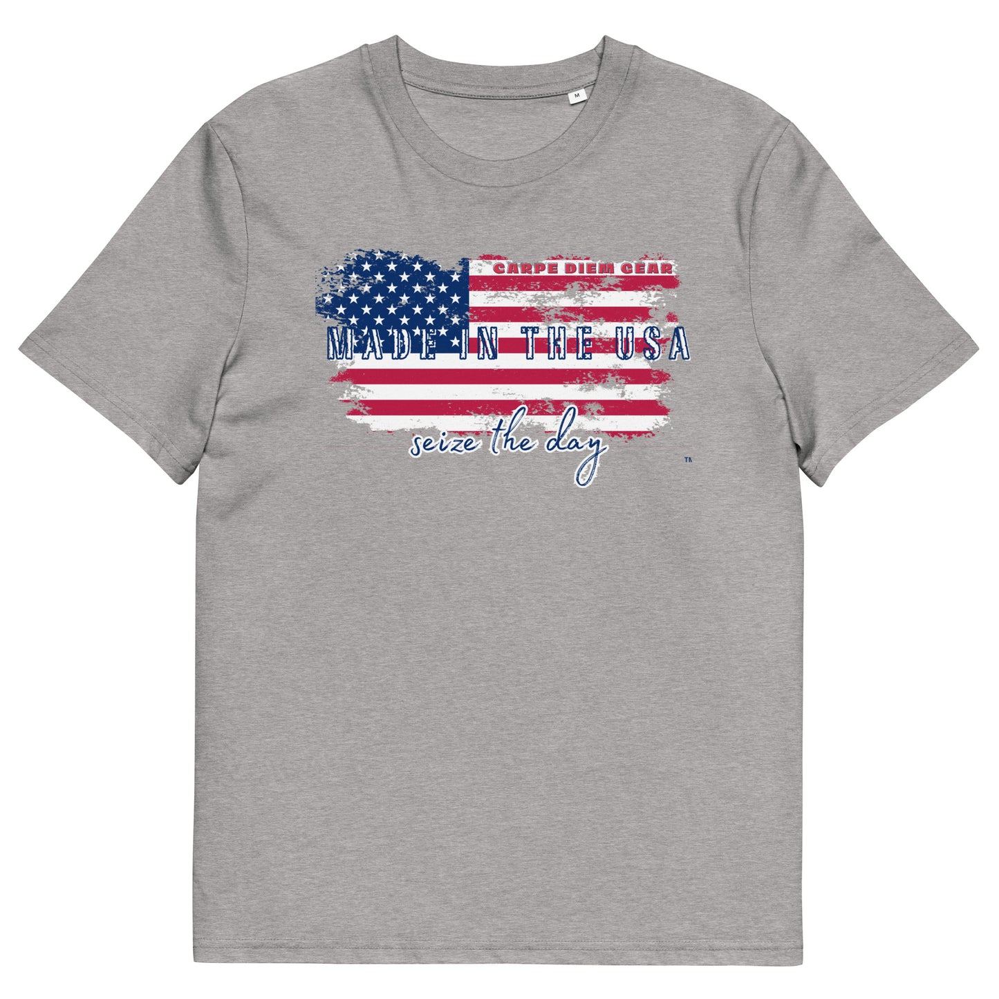 Carpe Diem Gear | America | Made in the USA Faded Flag | Unisex 100% Organic Cotton