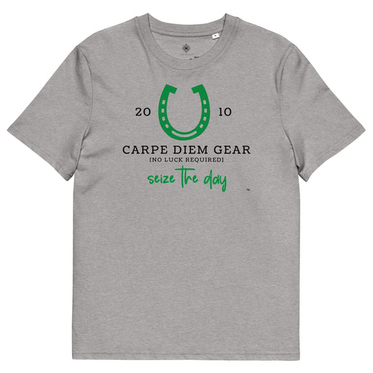 Carpe Diem Gear | No Luck Required | Green Horseshoe | Unisex 100% Cotton T-Shirt