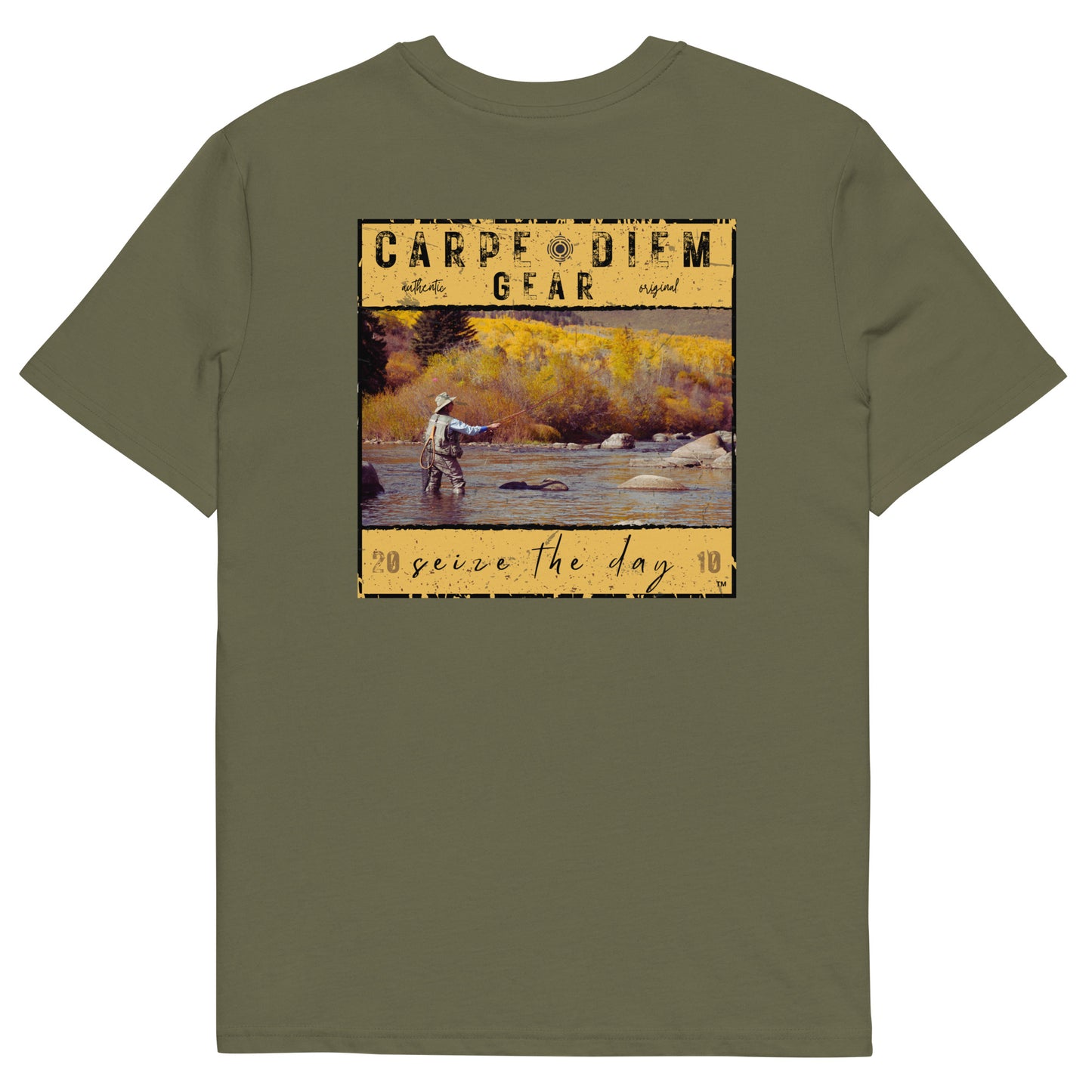 Carpe Diem Gear | Gone Fishing | Fly Fishing Yellow Square DELUXE | Unisex 100% Cotton T-Shirt