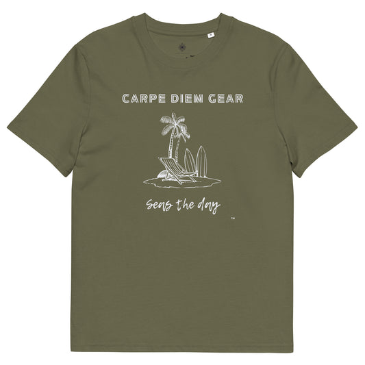 Carpe Diem Gear | Beach Life | White Surf Island | Unisex 100% Organic Cotton