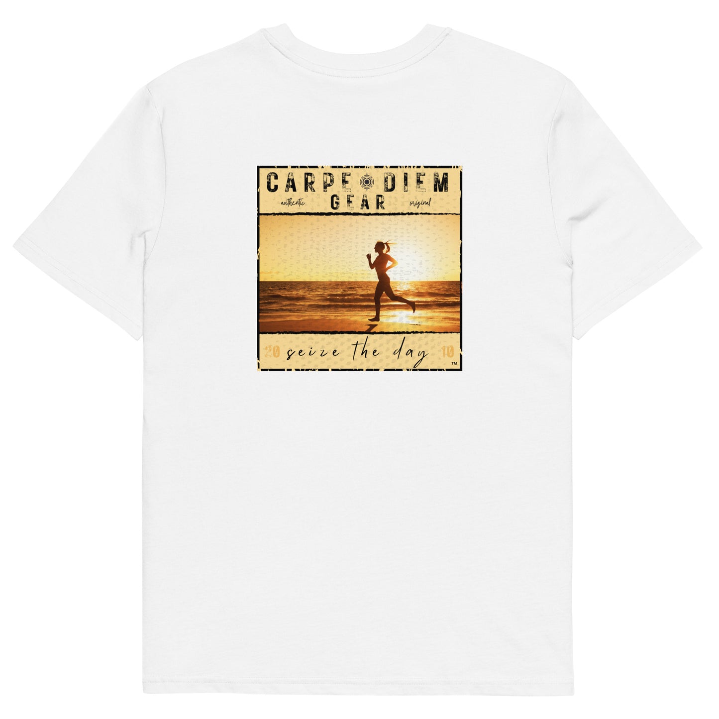 Carpe Diem Gear | Running | Yellow Square Female Runner DELUXE | Unisex 100% Organic Cotton T-Shirt