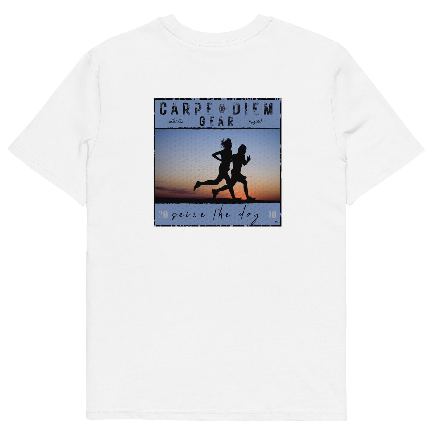 Carpe Diem Gear | Running | Blue Square Couple Running DELUXE | Unisex 100% Organic Cotton T-Shirt