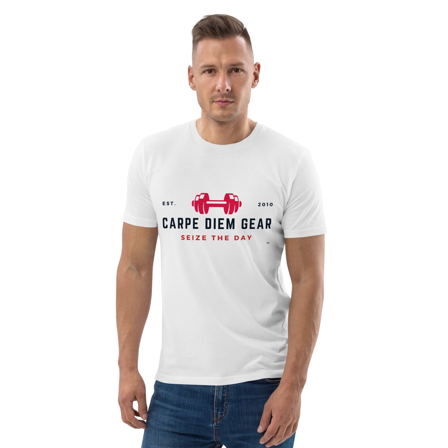 Carpe Diem Gear | Weightlifting | Black Center Dumbbell | Unisex 100% Organic Cotton T-Shirt