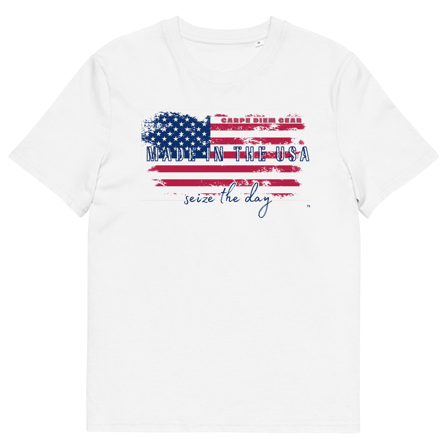 Carpe Diem Gear | America | Made in the USA Faded Flag | Unisex 100% Organic Cotton